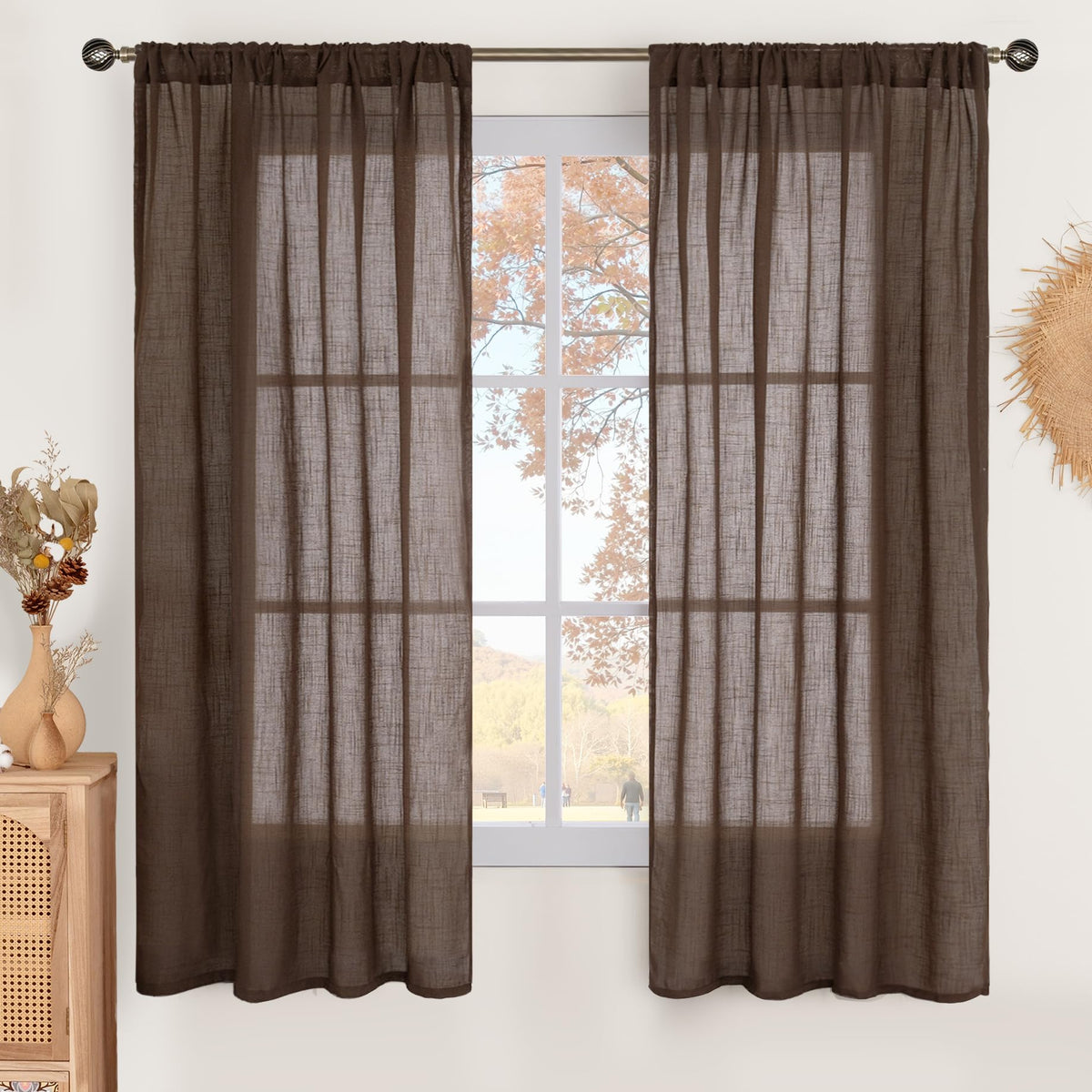BGment Linen Sheer Curtains 84 Inches Long 2 Panels Set for Living Room