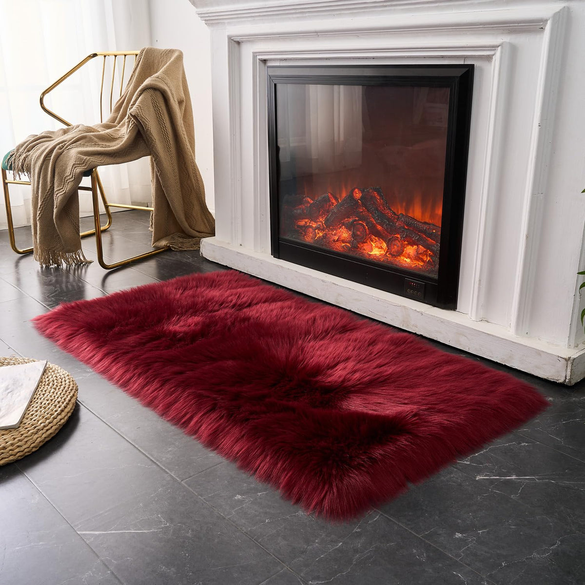 EasyJoy Ultra Soft Fluffy/Fuzzy Shaggy Area Rug Faux Fur Chair Cover Seat Pad for Bedroom Floor Sofa Living Room (2 x 6 ft Sheepskin, Beige)