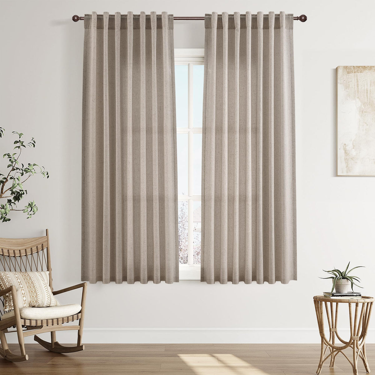 Joywell Linen Sheer Curtains 84 Inches Long for Living Room Beige Cream