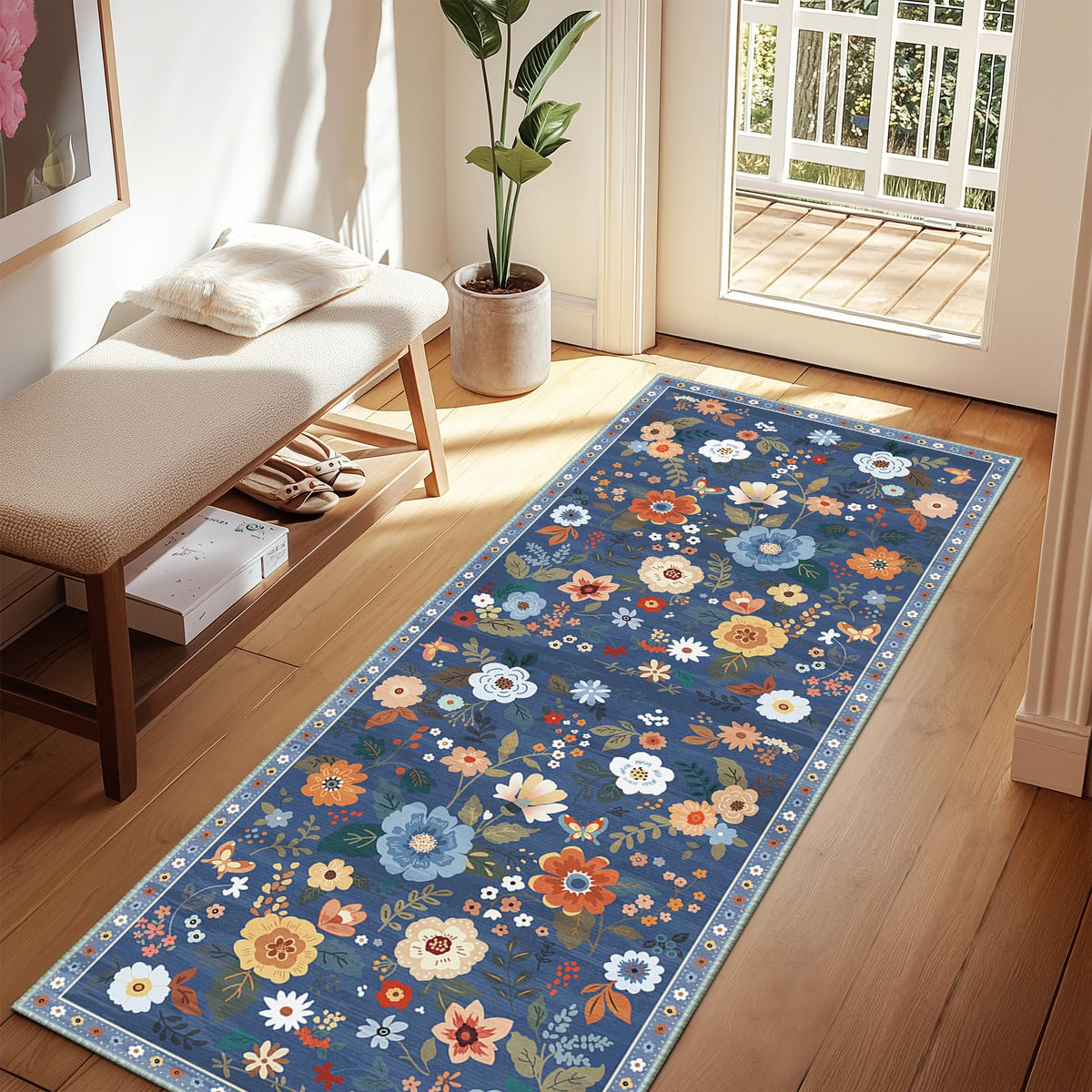 RELEANY Floral Washable 5x7 Area Rugs Pink