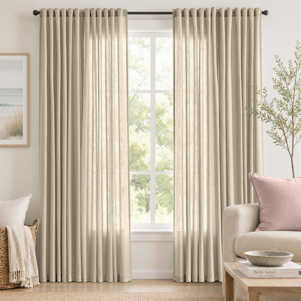 jinchan White Semi Sheer Curtains Light Filtering 84 Inches Long 2 Panels