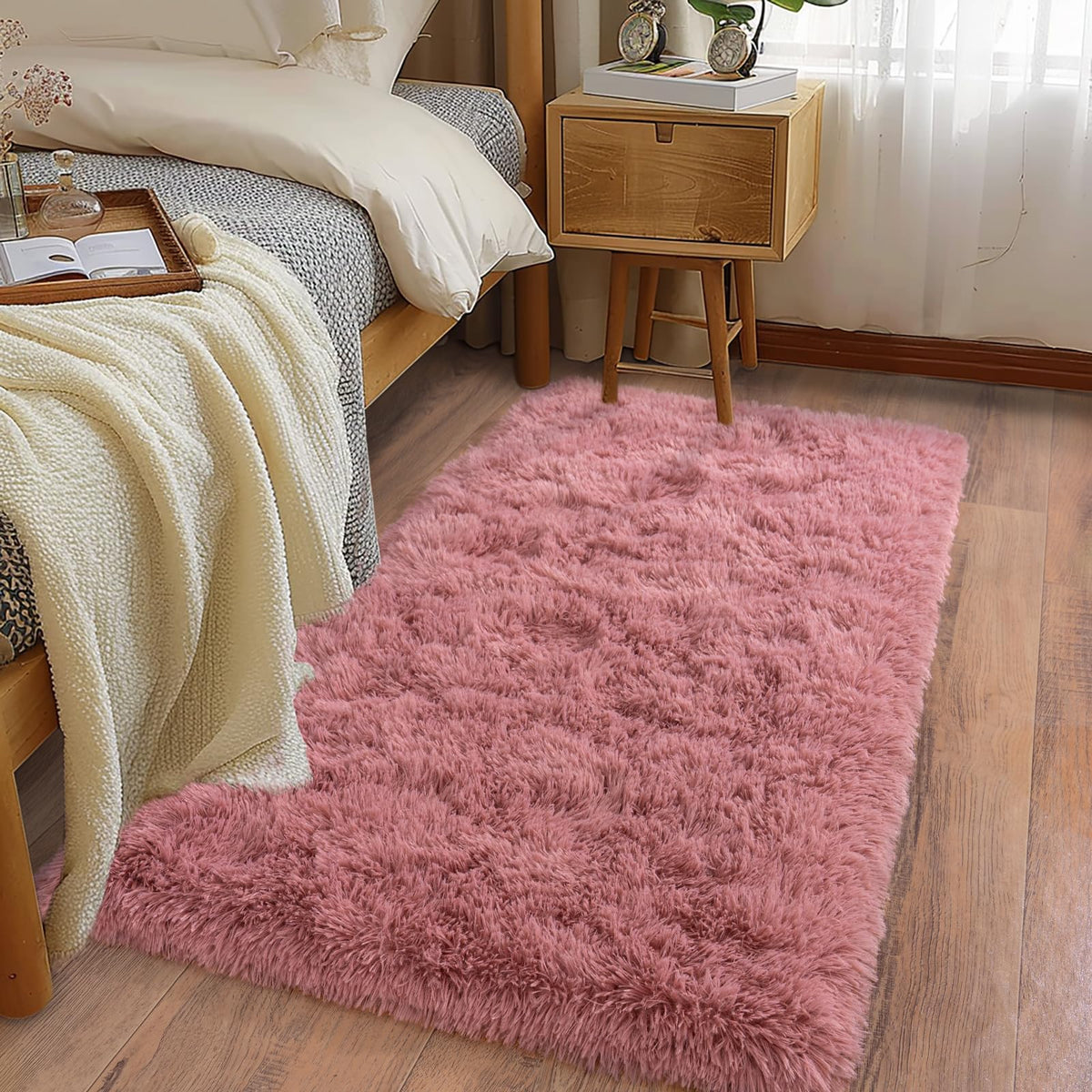 Soft Runner Rugs for Bedroom Hallway 2x6 Beige Fluffy Shag Washable