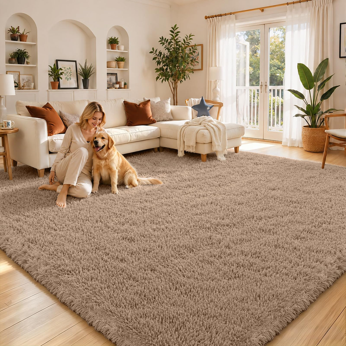 8x10 Area Rugs for Living Room,Light Grey Large Shaggy Soft Plush Furry Rug