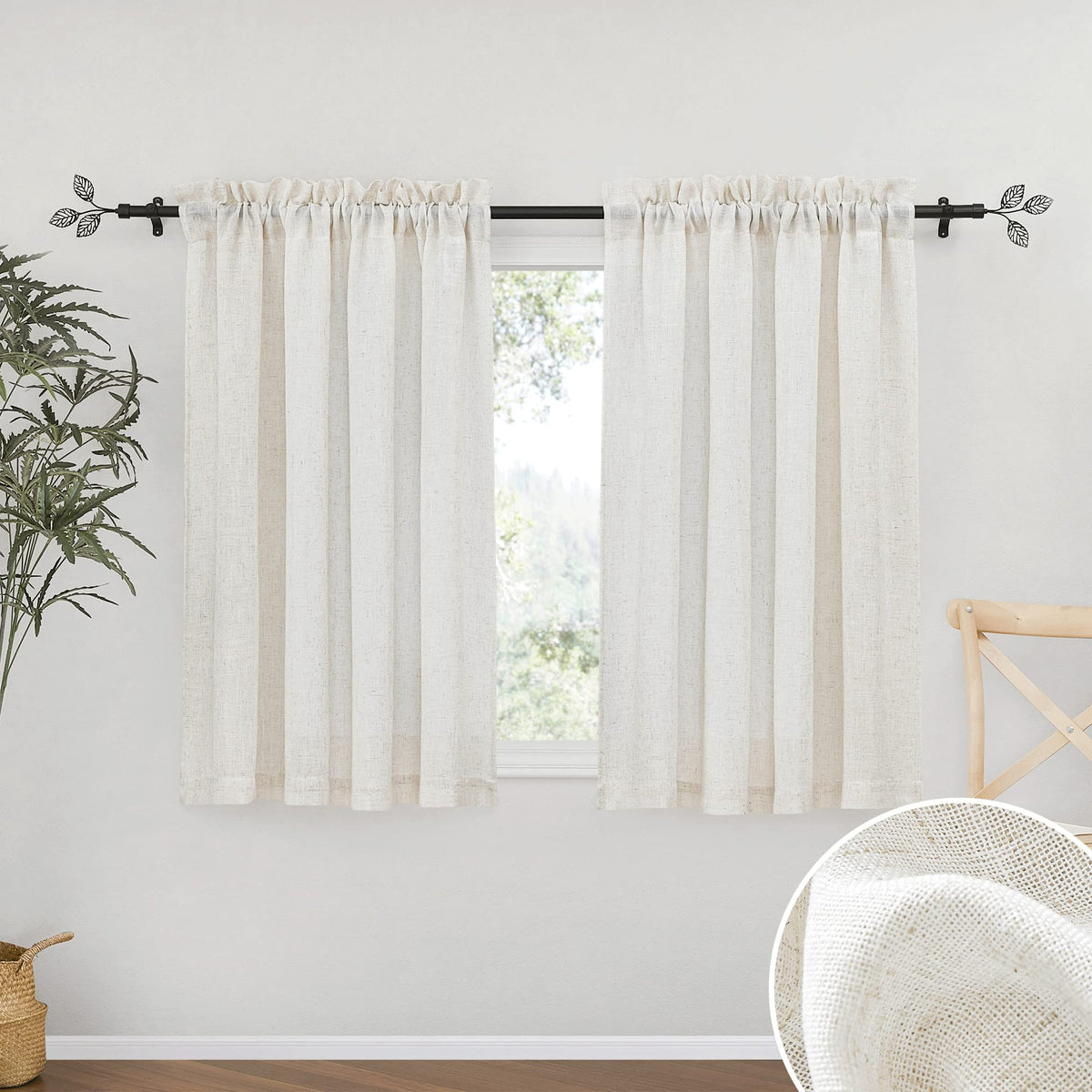 RYB HOME White Semi Sheer Curtains 84 inches Long for Living Room
