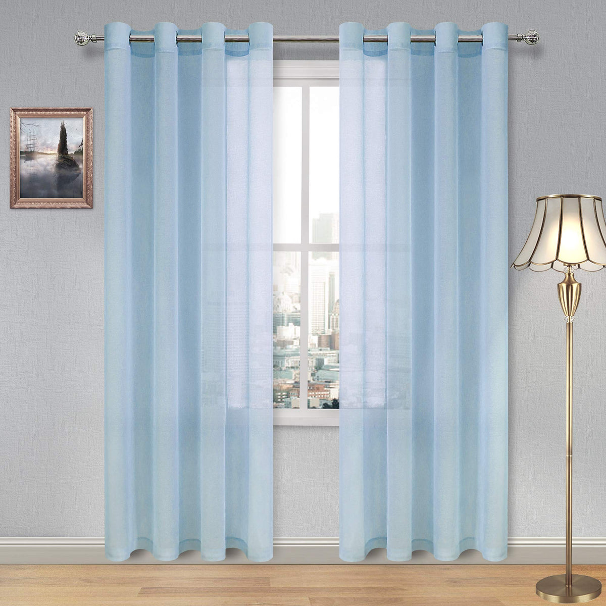 DWCN White Sheer Curtains Linen Look Semi Transparent Voile Grommet White Curtains for Living Dining Room Drapes 52 x 84 Inch Long, Set of 2 Panels