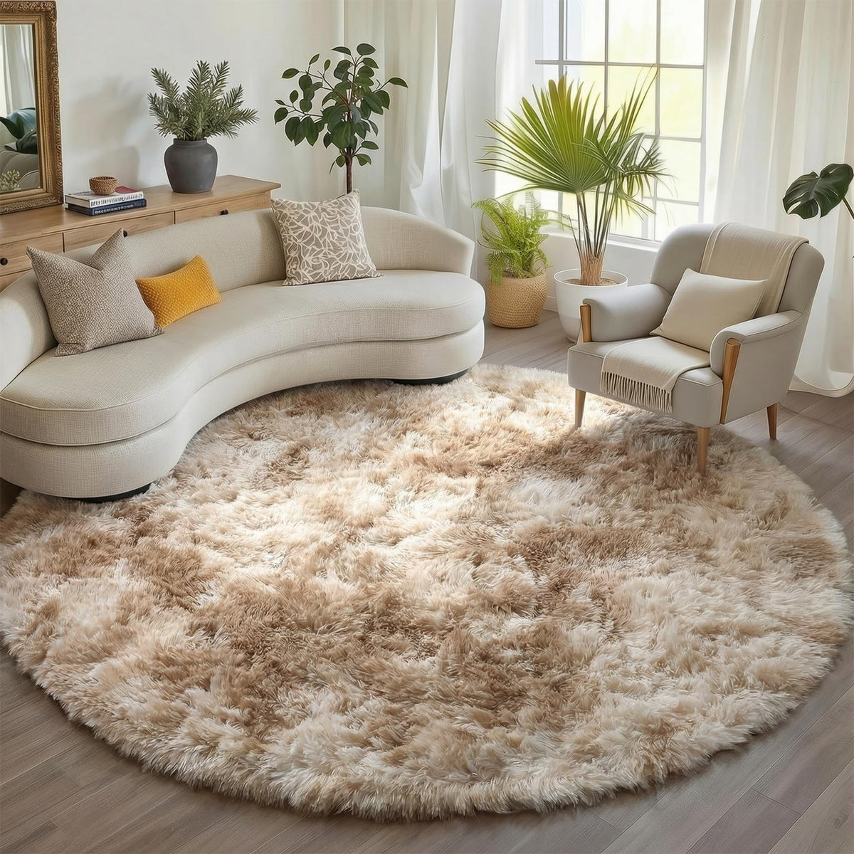 Runner Rugs for Bedroom Living Room, 2x6 Tie-Dyed Beige Hallway Area Rug