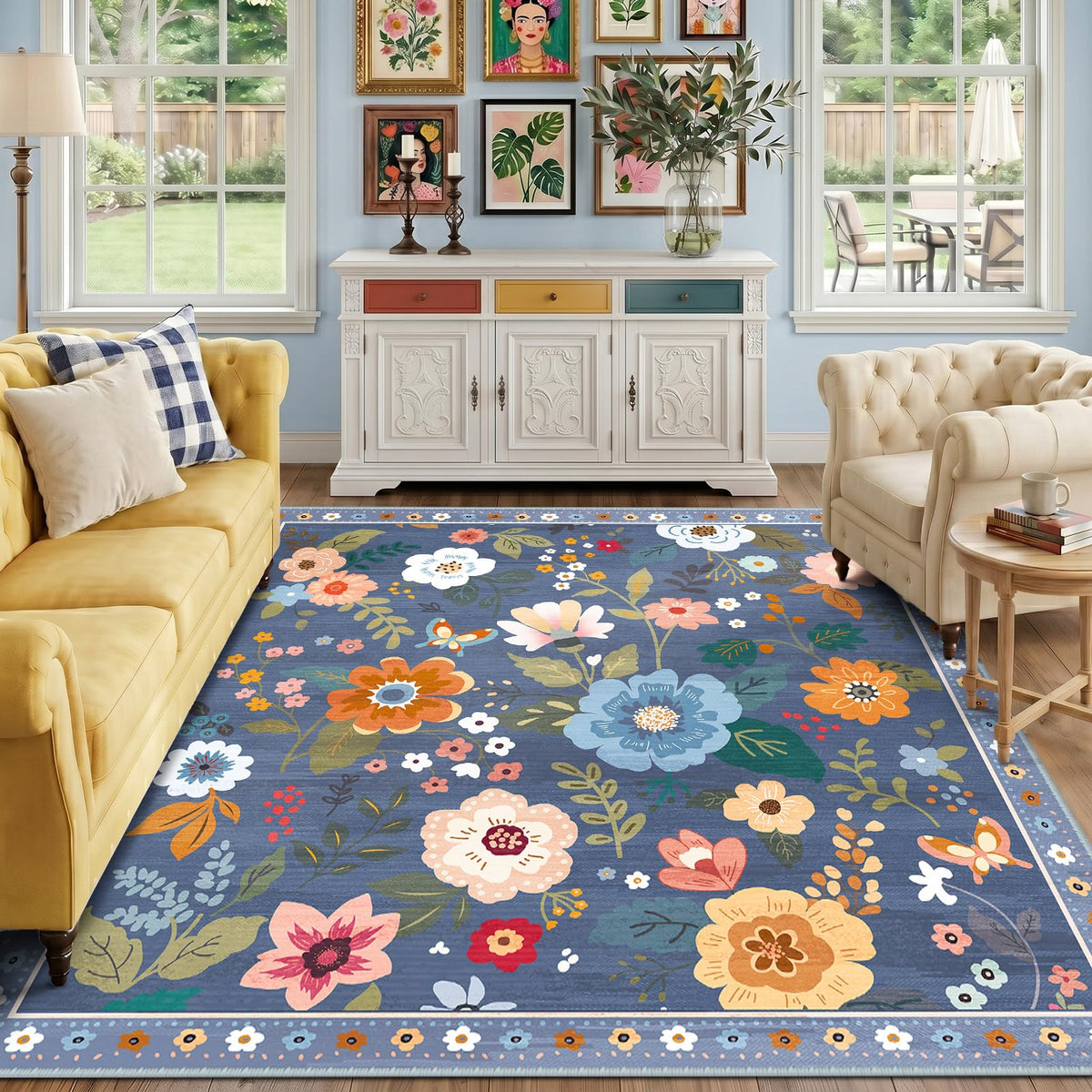RELEANY Floral Washable 5x7 Area Rugs Pink