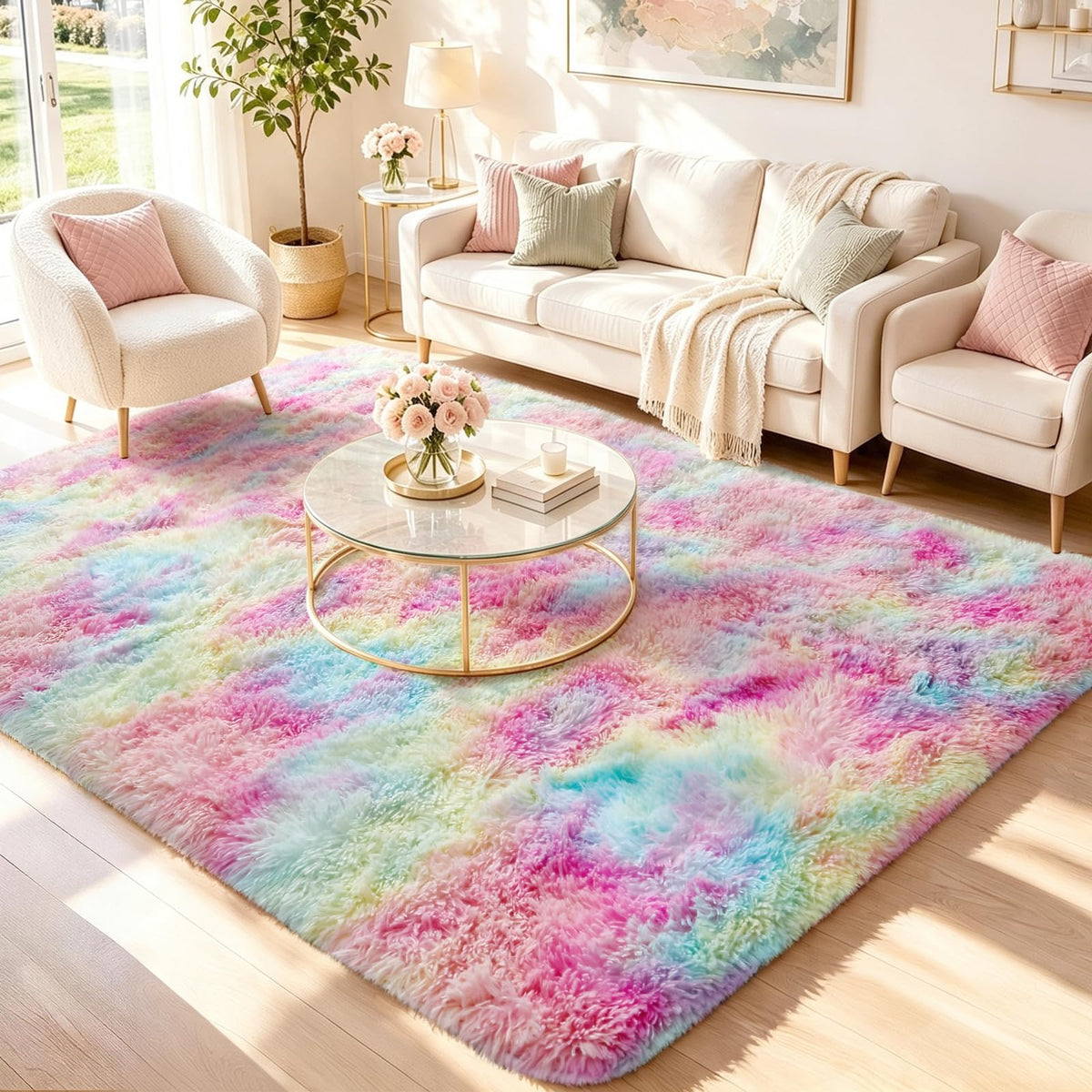Ophanie 5x7 Area Rugs for Living Room Ivory, Fluffy Shag Large Fuzzy Plush Soft Rug, Shaggy Floor Big Carpets for Bedroom Nursery, Kids Home Decor Aesthetic with Over 99 pcs Pile fibers