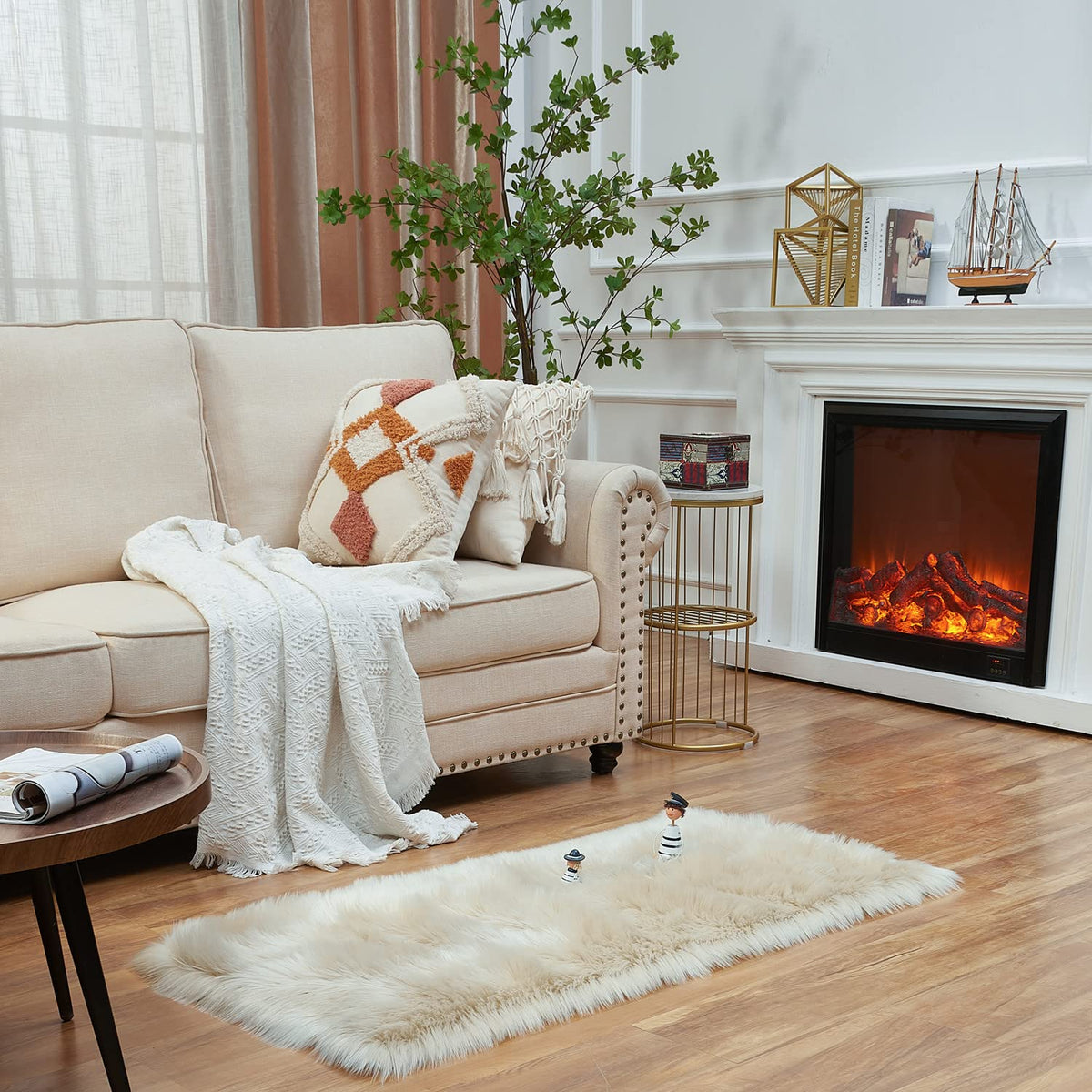 EasyJoy Ultra Soft Fluffy/Fuzzy Shaggy Area Rug Faux Fur Chair Cover Seat Pad for Bedroom Floor Sofa Living Room (2 x 6 ft Sheepskin, Beige)