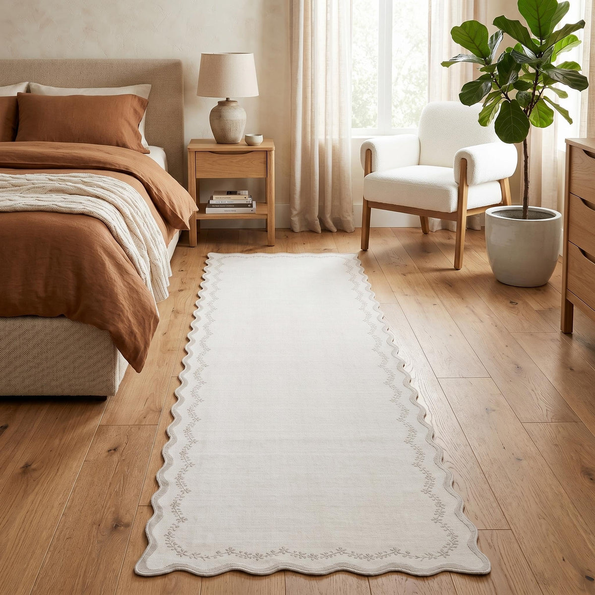 GarveeHome 5x7 Scalloped Area Rug Jute Washable Bedroom Living Room Rug