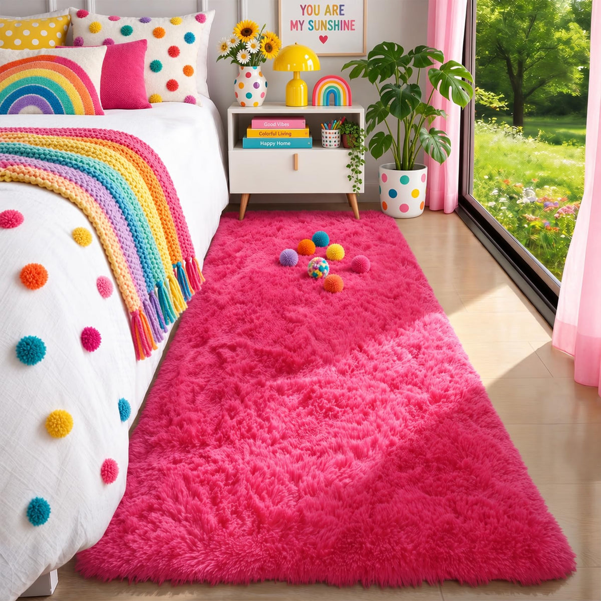 Rainbow Area Rugs for Girls Bedroom Fluffy Soft Vibrant Rugs Kids Playroom