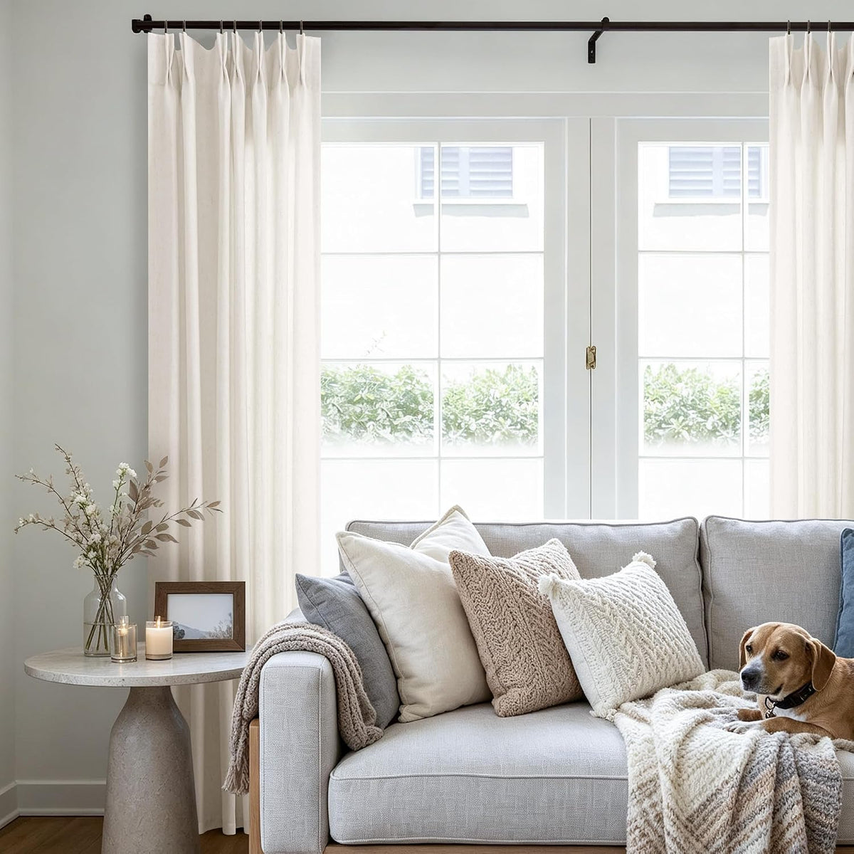 105 Inch Extra Long Curtains Linen Pinch Pleated Cream Semi Sheer