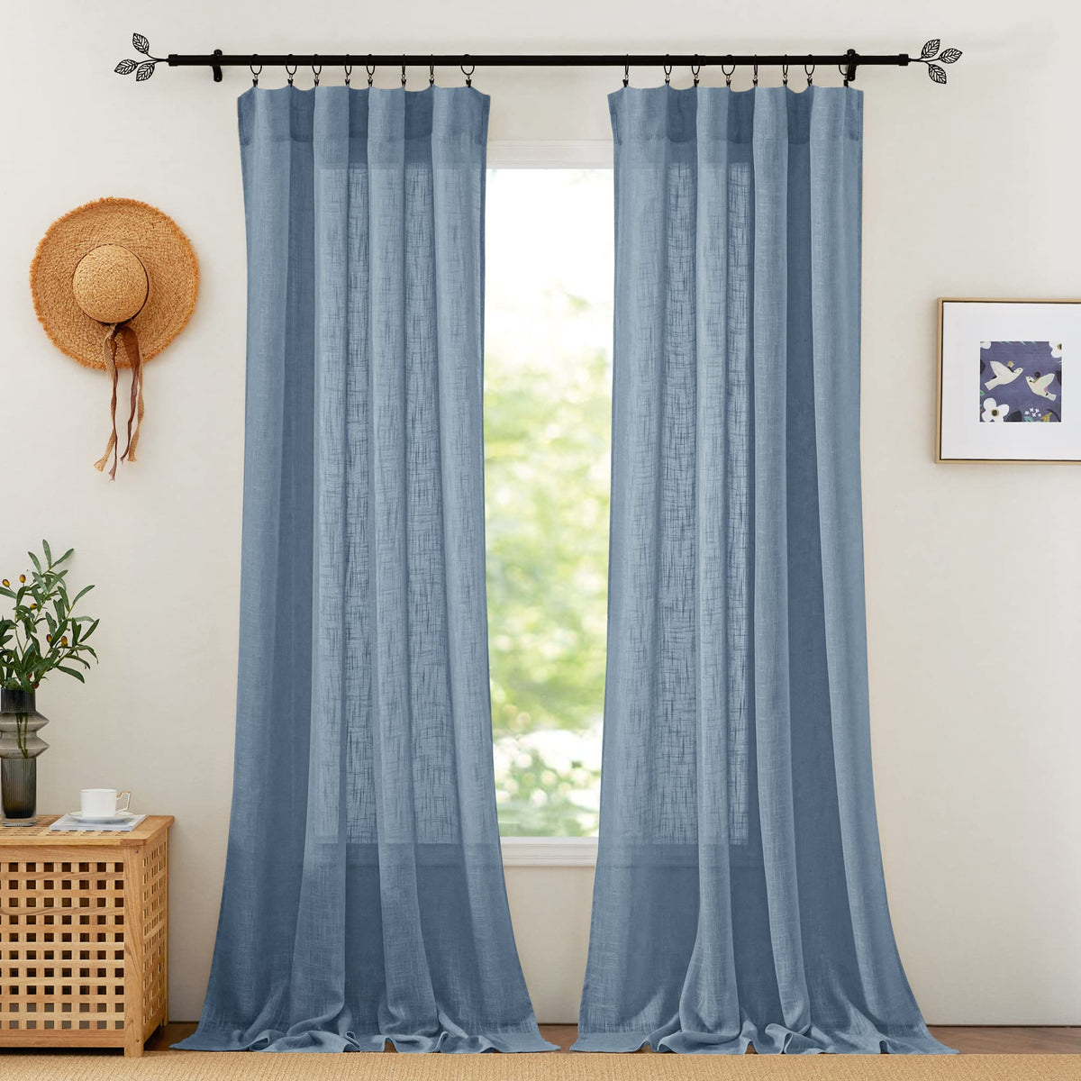 RYB HOME White Semi Sheer Curtains 84 inches Long for Living Room