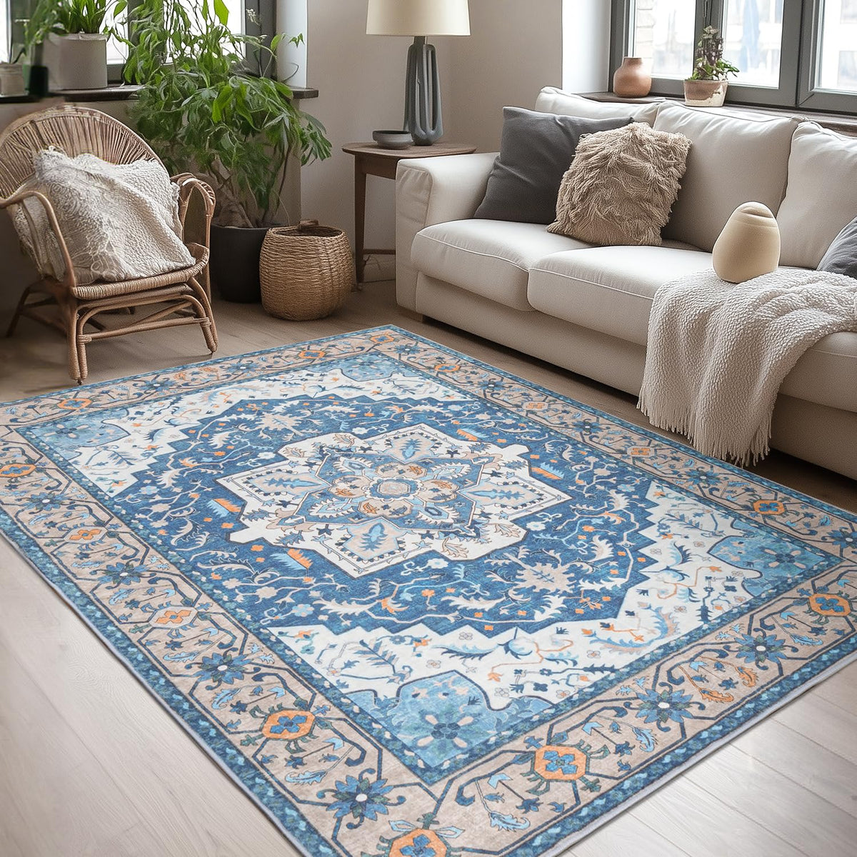 Lessymo 8 x 10 Area Rugs for Living Room, Machine Washable Rug Grey White