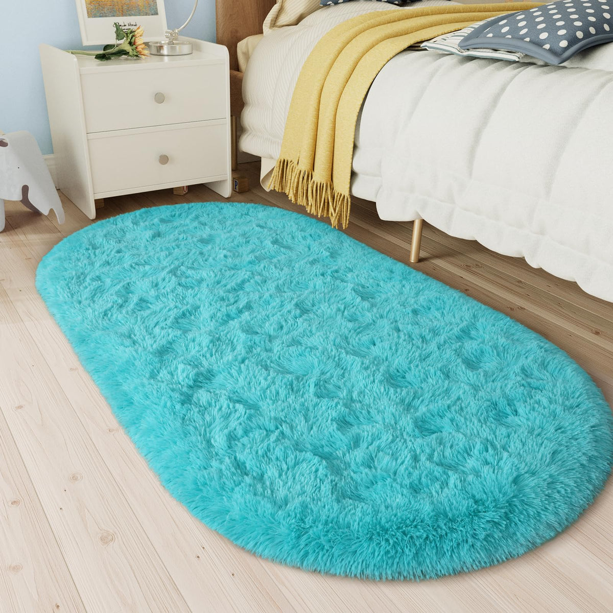 LOCHAS Bedroom Rug 2.6' x 5.3', Grey Fluffy Shaggy Area Rug for Kids Room