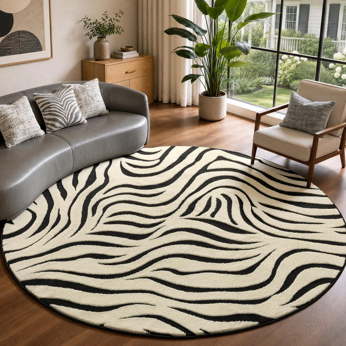 YIHOUSE 5×7 Ft Area Rugs for Living Room: Modern Washable Rug - Abstract Black and Cream White Rug for Bedroom Dining Room Office Playroom Nursery Home Decor - Nonslip Non-Shedding Striped Rugs