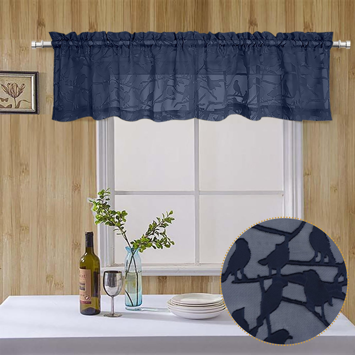 OVZME Sage Green Sheer Curtains 63 Inch Length 2 Panel Set, Light Filtering Bedroom Curtains with Dual Rod Pocket Top, Leaf Bird Clip Jacquard Sheer Farmhouse Window Drapes for Living Room, 2x38Wx63L