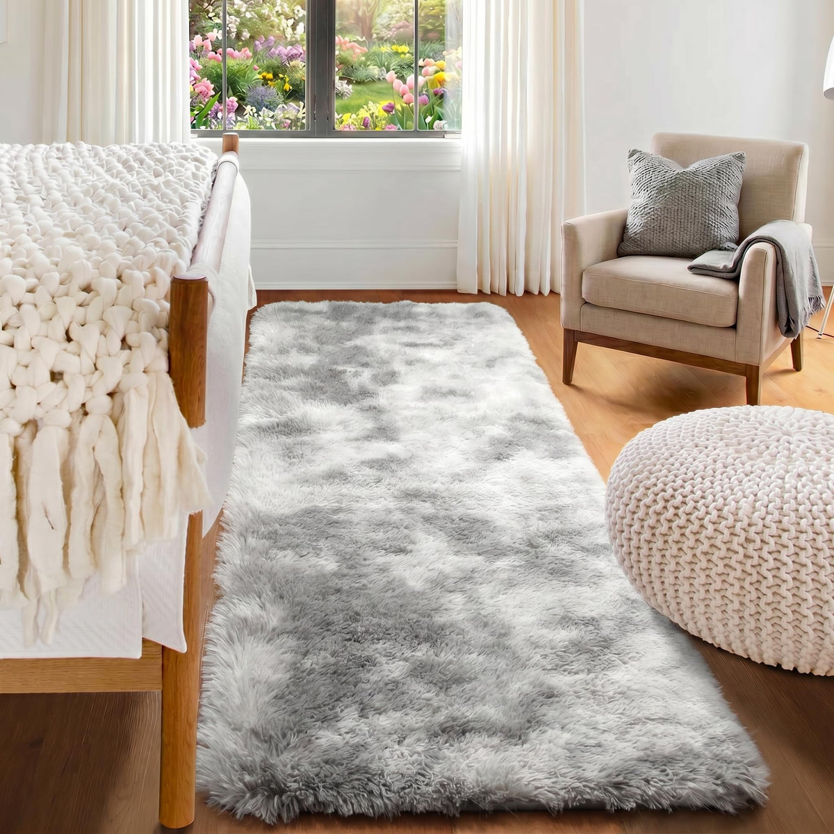 Runner Rugs for Bedroom Living Room, 2x6 Tie-Dyed Beige Hallway Area Rug