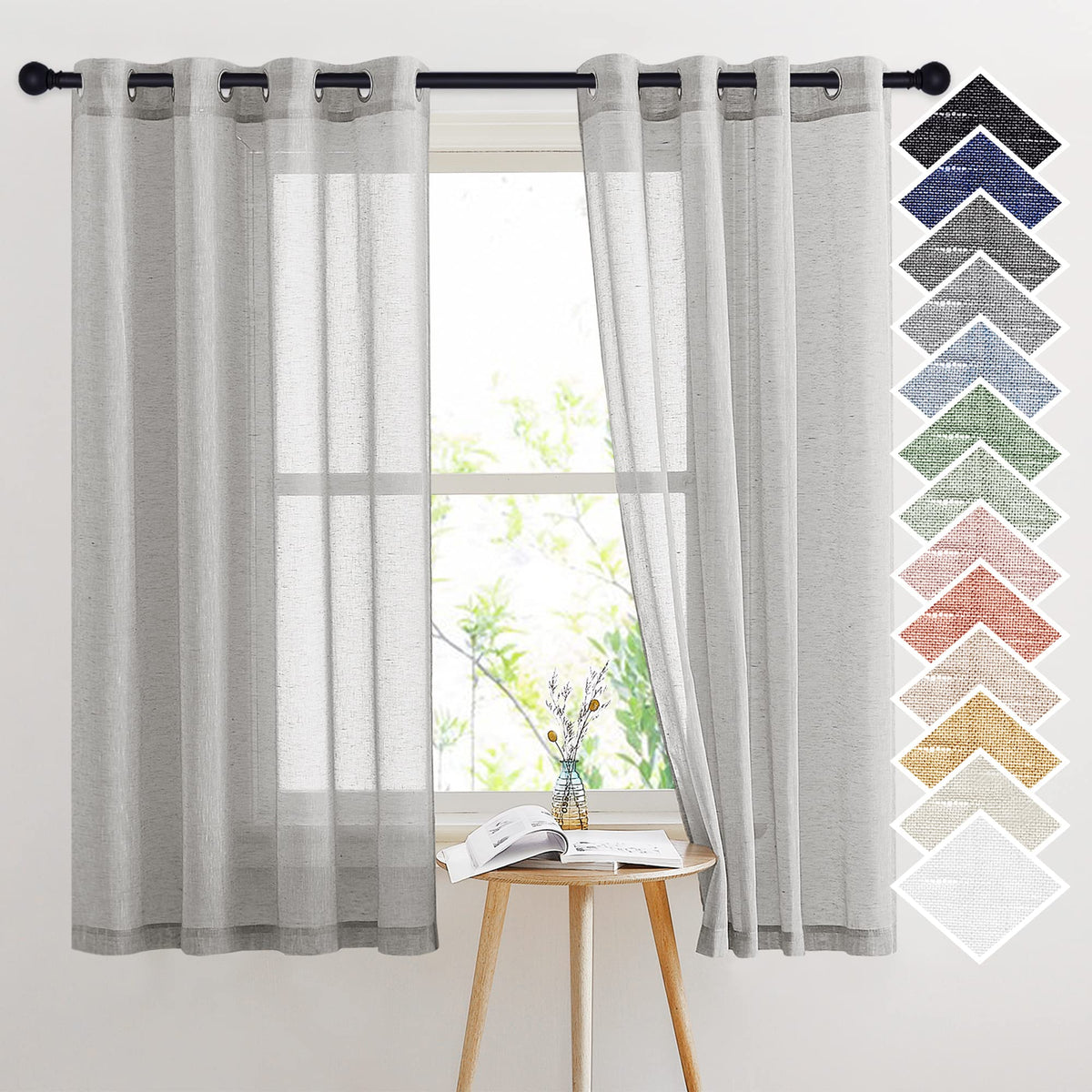 NICETOWN White Sheer Linen Curtains 84 Inch Length 2 Panels Set, W52xL84