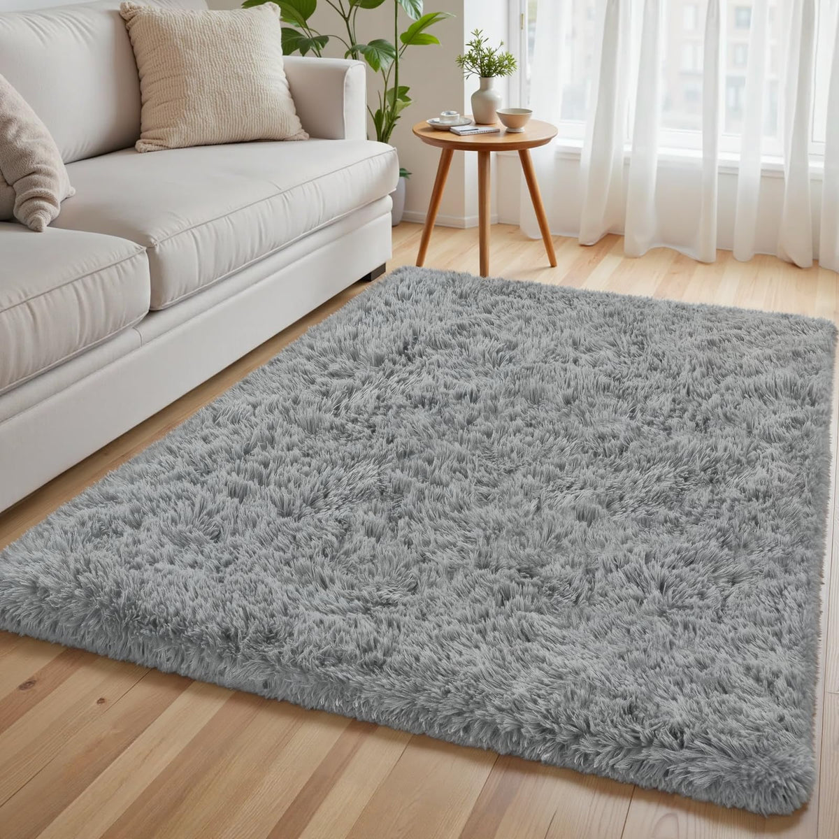 6x9 Black Fluffy Fuzzy Shag Area Rug for Living Room, Bedroom, Dorm Carpet