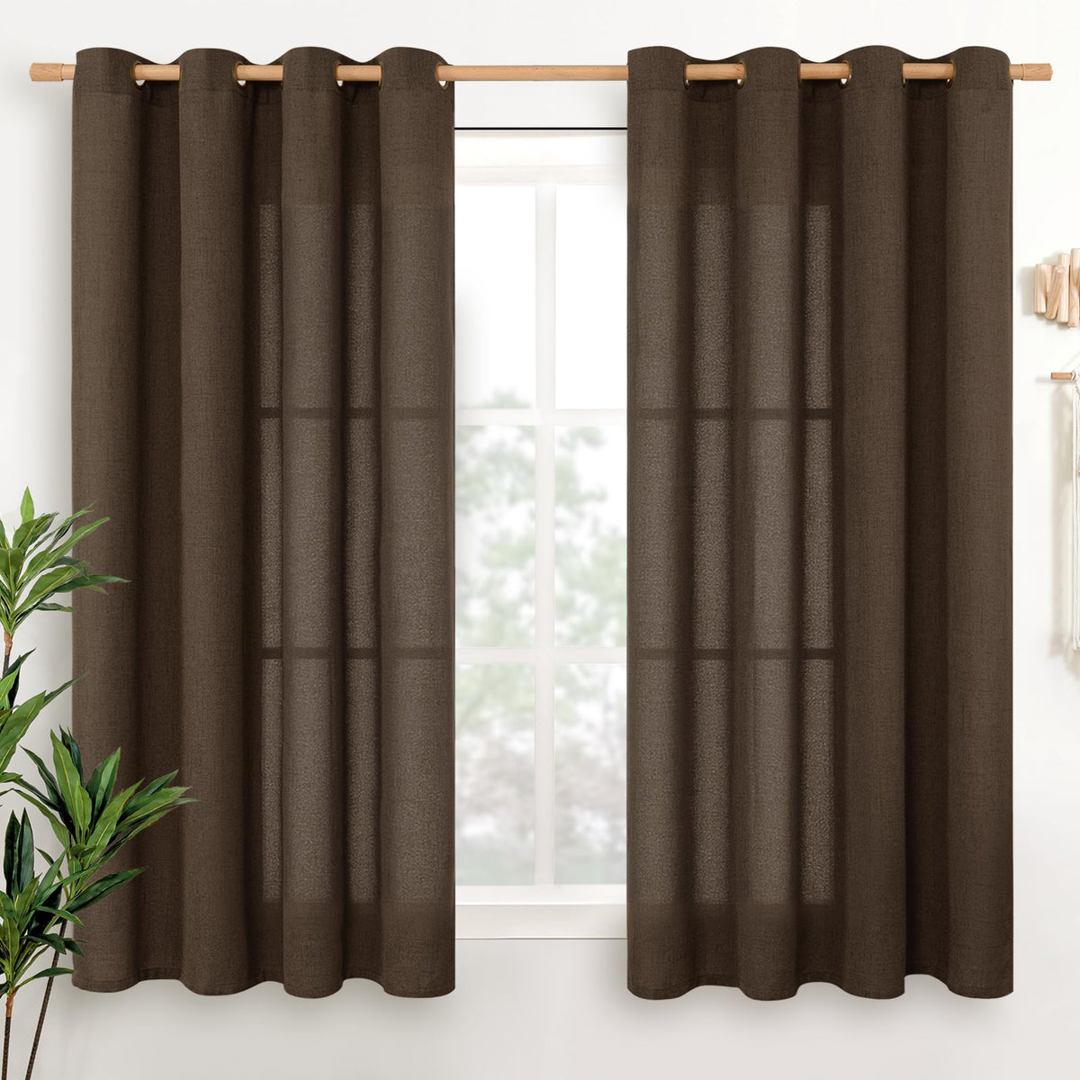 YoungsTex Linen Semi Sheer Curtains 63 Inch Length, Light Filtering Drapes