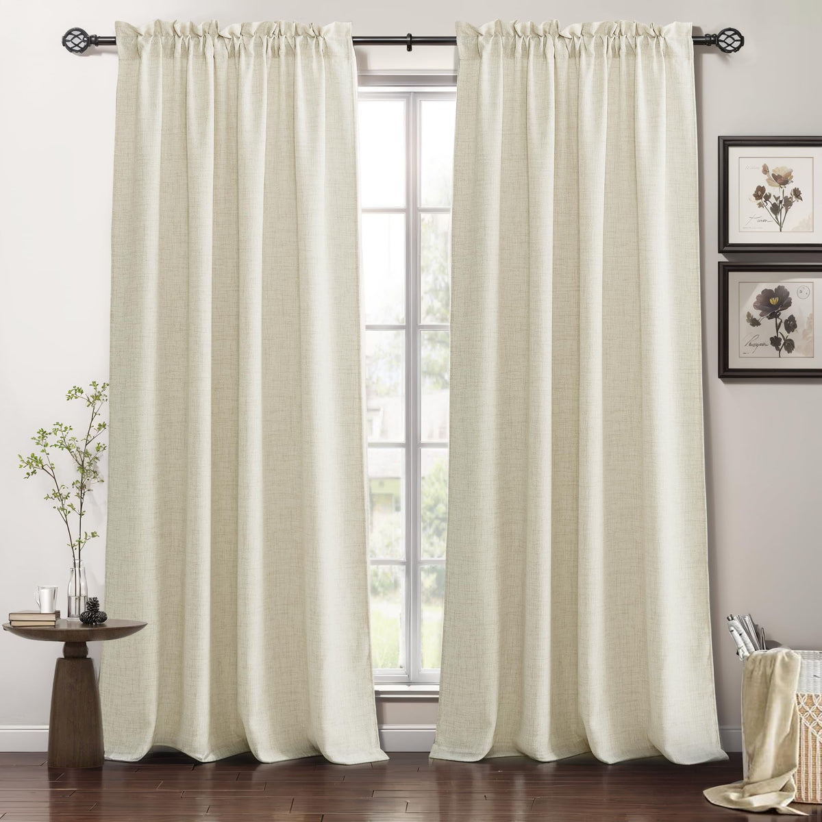 RYB HOME White Semi Sheer Curtains 84 inches Long for Living Room