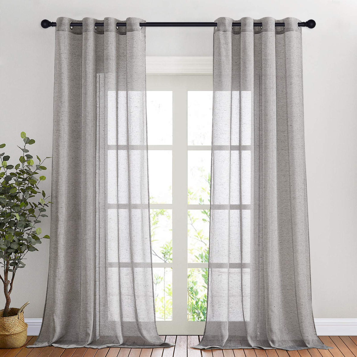 NICETOWN White Sheer Linen Curtains 84 Inch Length 2 Panels Set, W52xL84