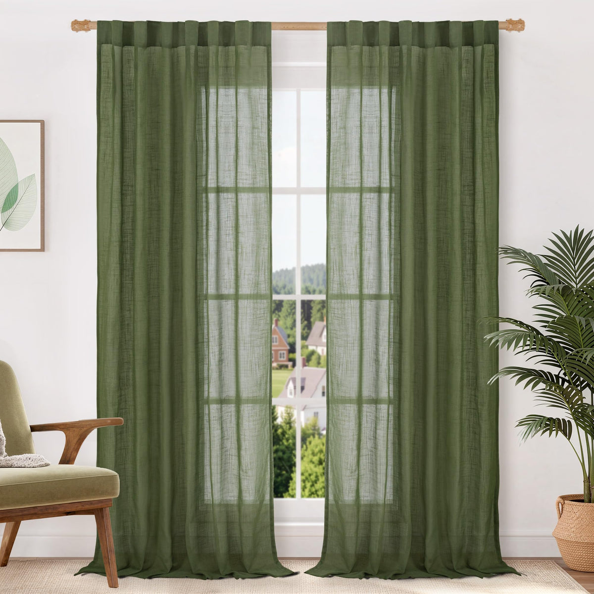 LAMIT Linen Semi Sheer Curtains 84 Inches Long for Living Room 2 Panels