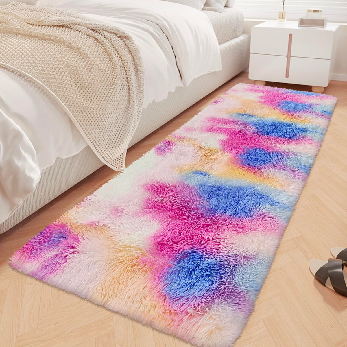 Tie-Dyed Runner Rug for Bedroom Black Grey 2x6ft Fluffy Area Rug Bedside Runner Rug for Kids Room Boys Teens Nursery Baby Living Room Dorm Home Decor Carpets