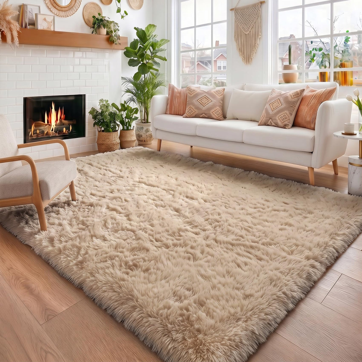 Amdrebio Light Pink Fluffy Fuzzy Area Rug 4x6 for Girls Bedroom Kids Room
