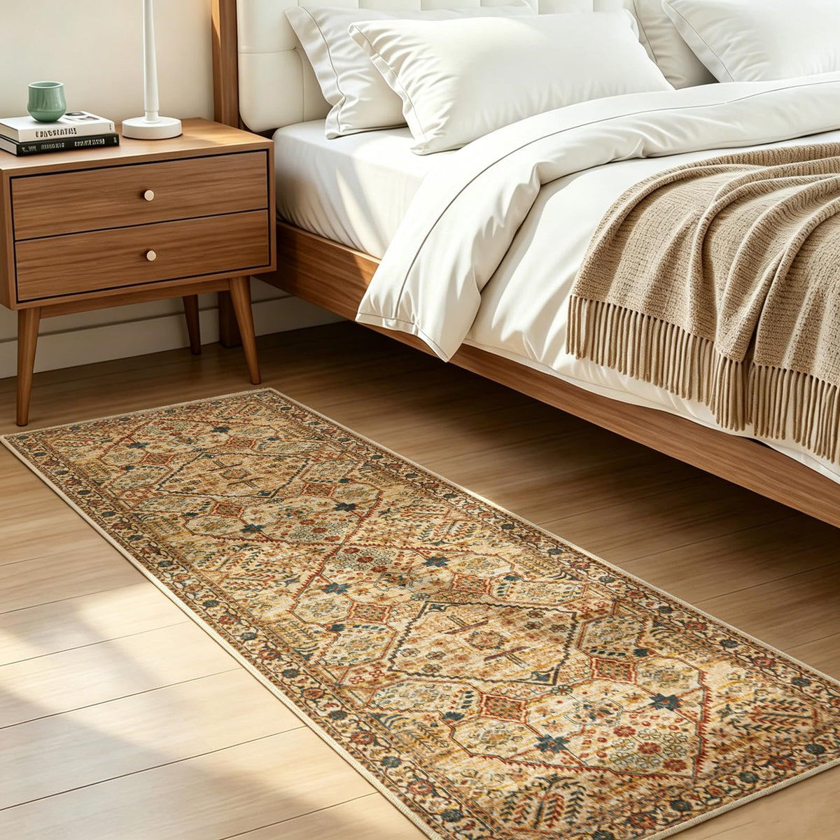 Joydeco Boho Washable Abstract Beige 5x7 Area Rugs for Living Room Bedroom