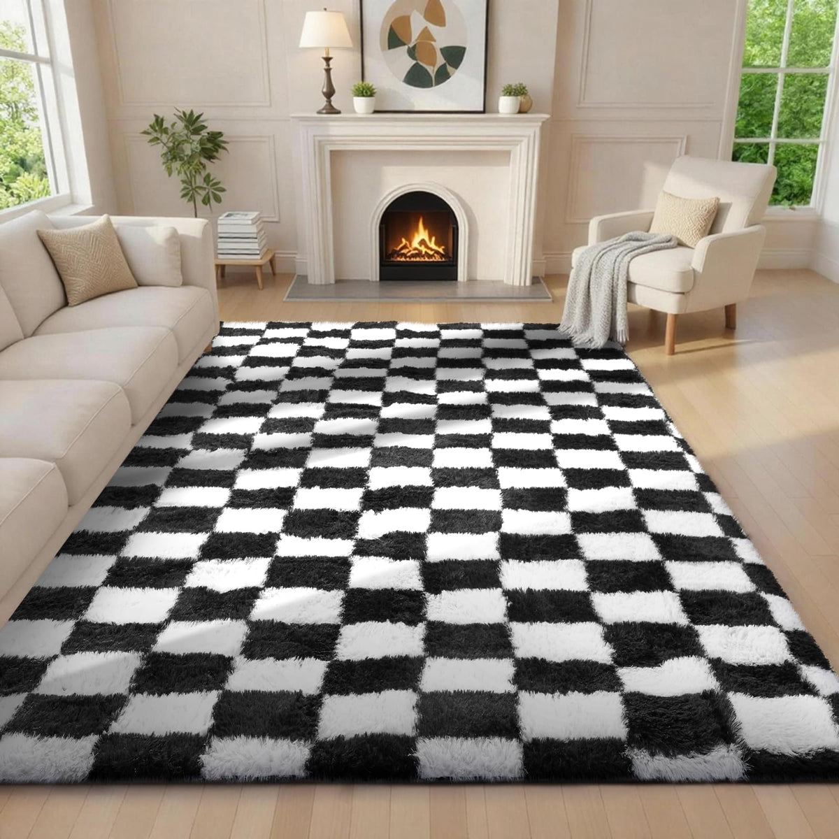 Ophanie 5x7 Area Rugs for Living Room Ivory, Fluffy Shag Large Fuzzy Plush Soft Rug, Shaggy Floor Big Carpets for Bedroom Nursery, Kids Home Decor Aesthetic with Over 99 pcs Pile fibers