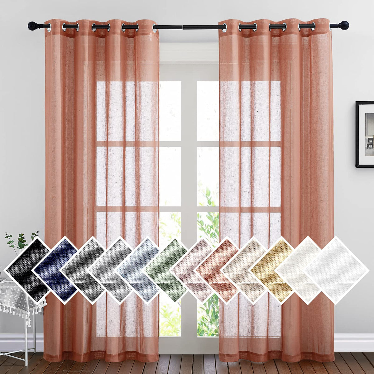 NICETOWN White Sheer Linen Curtains 84 Inch Length 2 Panels Set, W52xL84