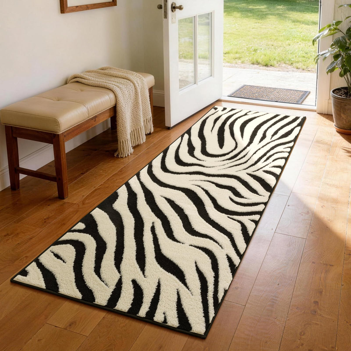 YIHOUSE 5×7 Ft Area Rugs for Living Room: Modern Washable Rug - Abstract Black and Cream White Rug for Bedroom Dining Room Office Playroom Nursery Home Decor - Nonslip Non-Shedding Striped Rugs
