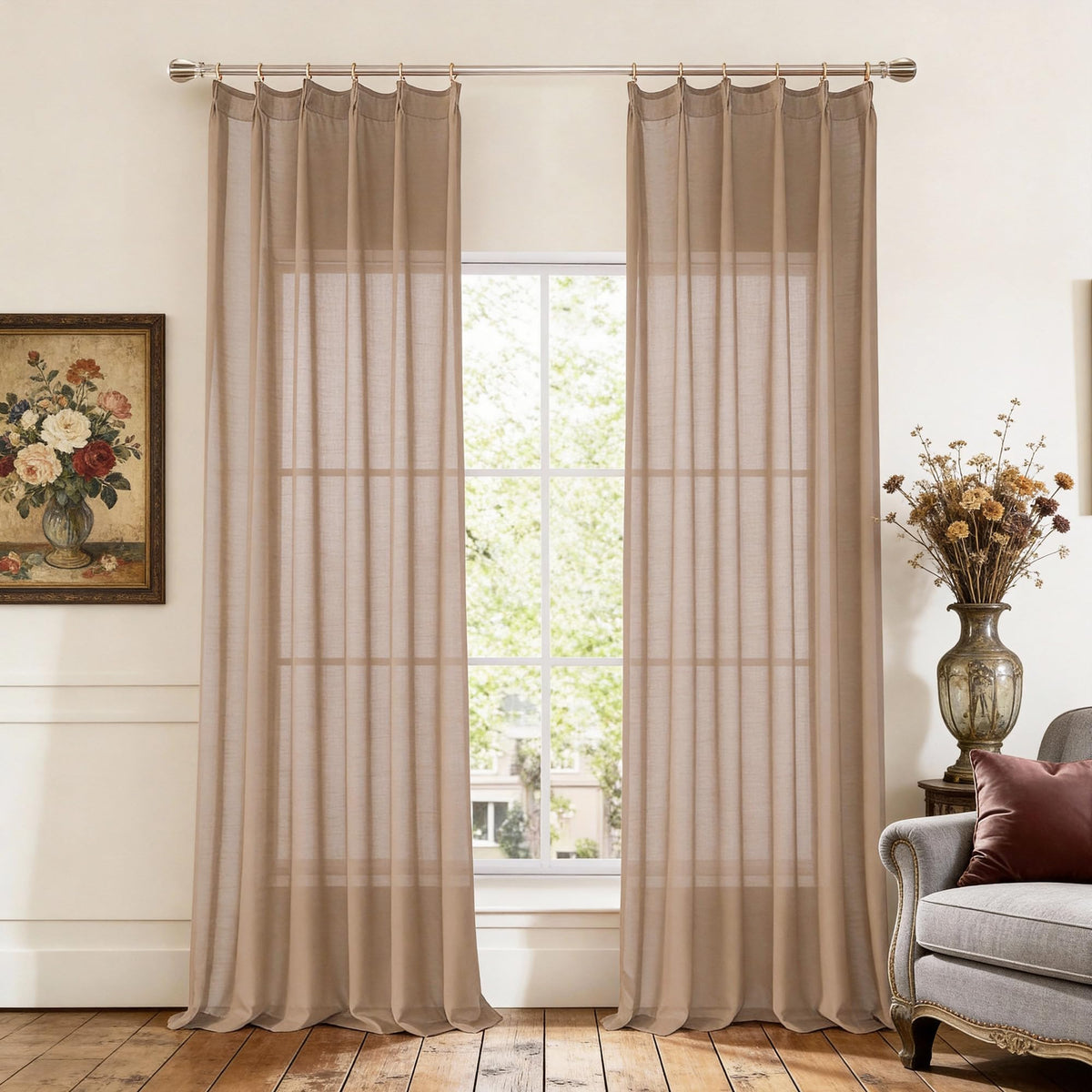 KangBang White Pinch Pleated Sheer Curtains 84 Inches Long 2 Panels
