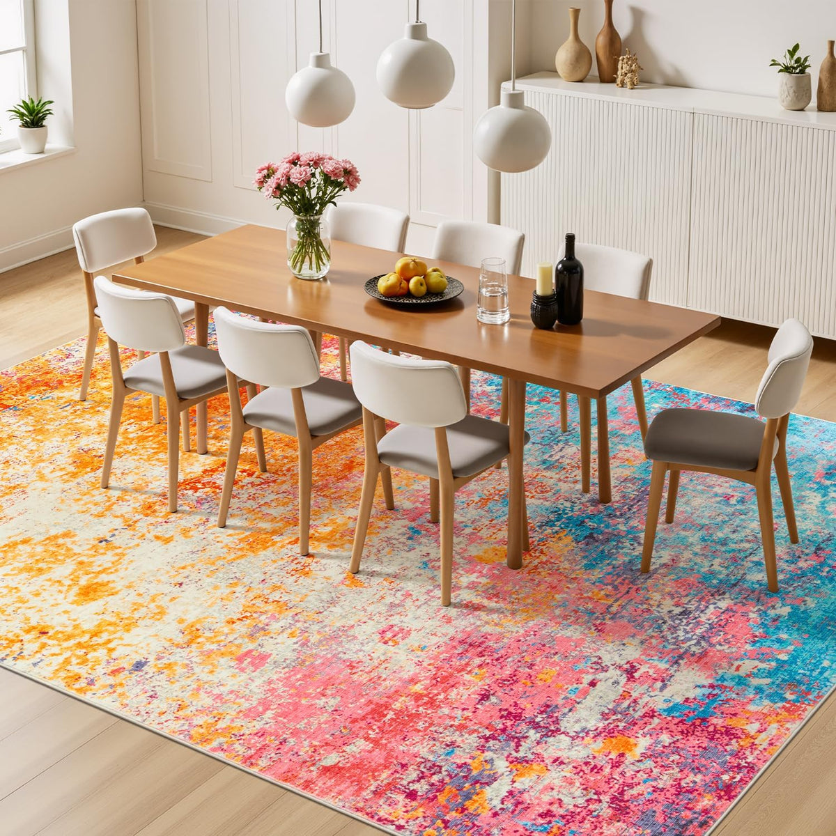 Rugflix 5x7 Area Rugs for Living Room, Colorful Rainbow Washable Rug