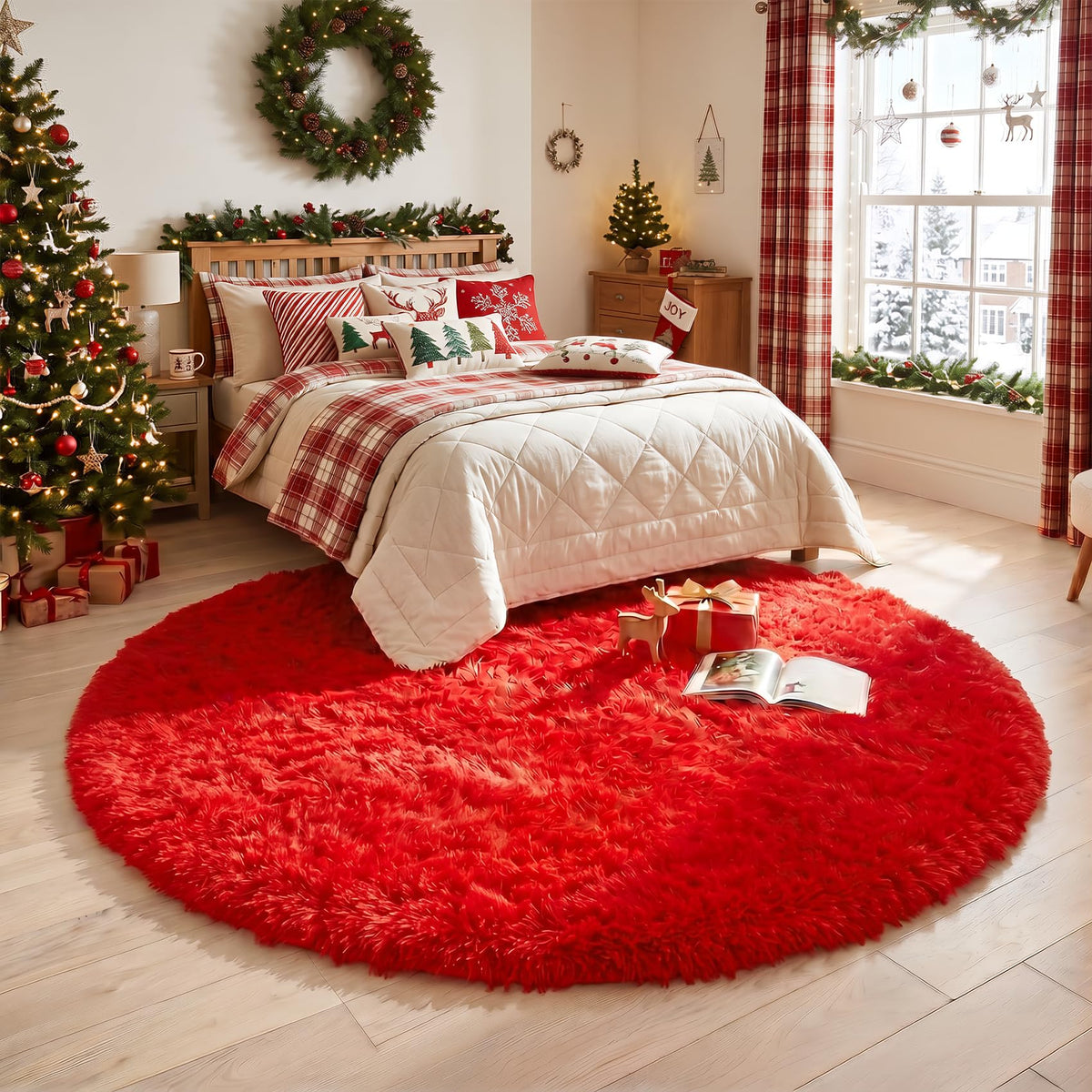 Amdrebio Pink Circle Round Fluffy Area Rug 4Ft for Girls Bedroom Kids Room