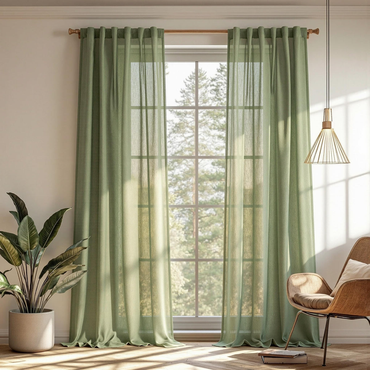 MYSKY HOME Linen Curtains for Living Room, Natural Semi Sheer Curtains & Drapes 84 inches Length 2 Panels Set Farmhouse Country Boho Style Back Tab Draperies for Sliding Glass Door, 50" Wide, Linen