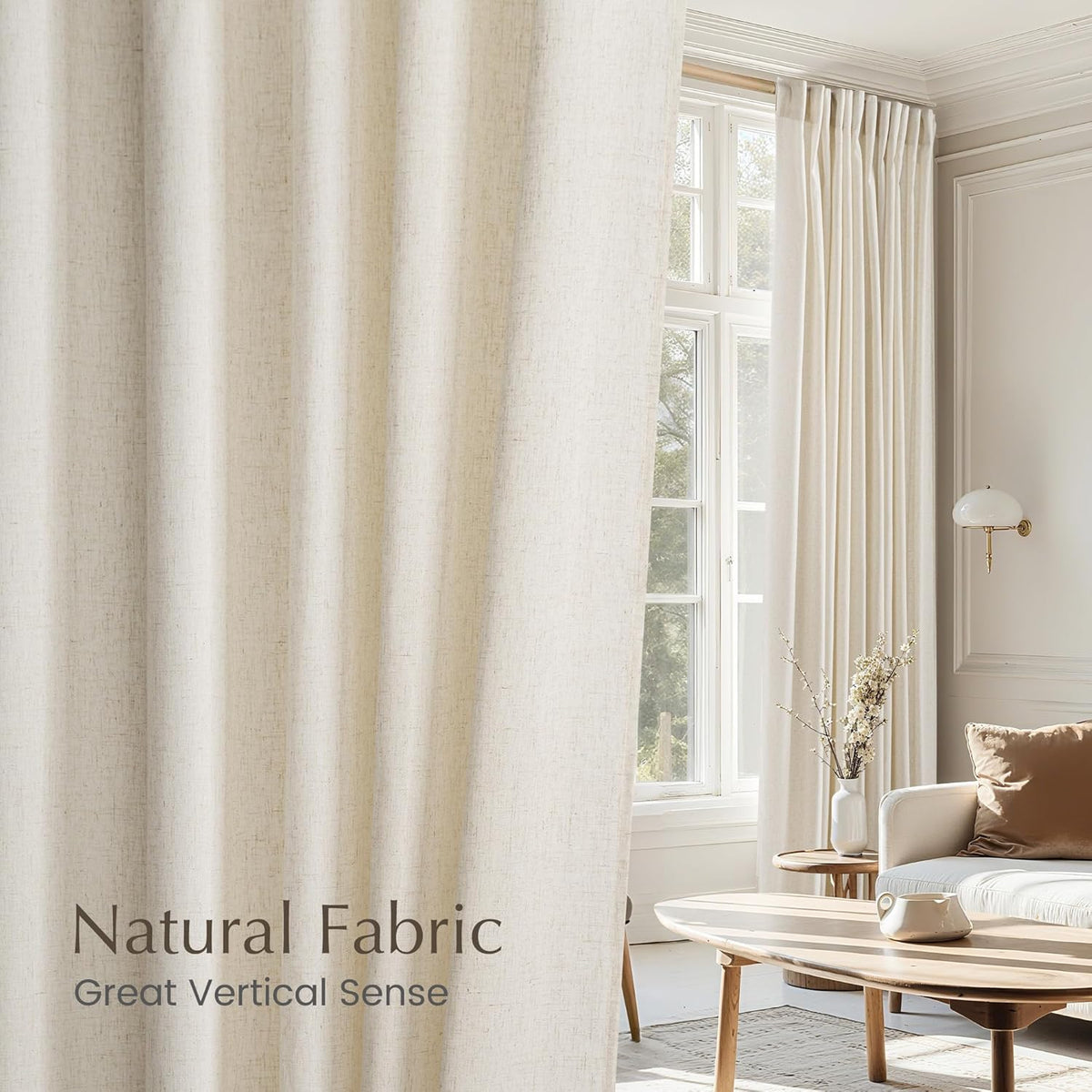NICETOWN Natural Linen Curtains & Drapes for Windows 84 inch Long, Rod Pocket & Back Tab Thick Flax Semi Sheer Privacy Assured with Light Filtering for Bedroom/Living Room, W55 x L84, 2 Pieces