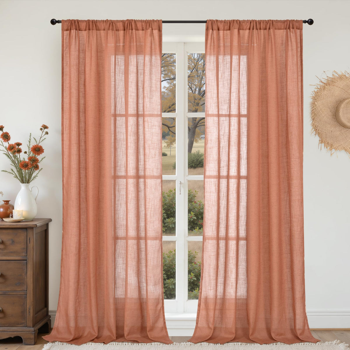 BGment Linen Sheer Curtains 84 Inches Long 2 Panels Set for Living Room