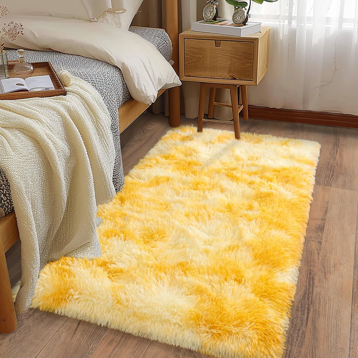 Soft Runner Rugs for Bedroom Hallway 2x6 Beige Fluffy Shag Washable