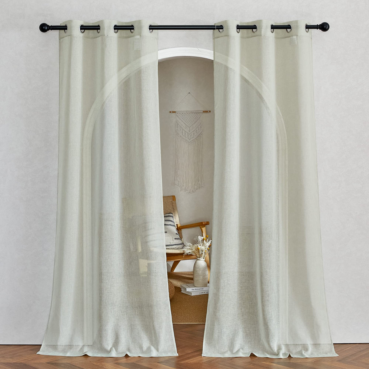 NICETOWN White Sheer Linen Curtains 84 Inch Length 2 Panels Set, W52xL84