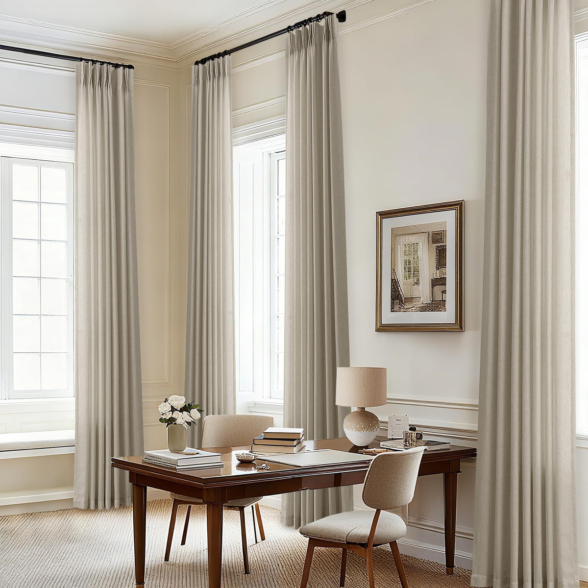 Cream 120 Inch Linen Curtains Pinch Pleated Extra Long Custom Made