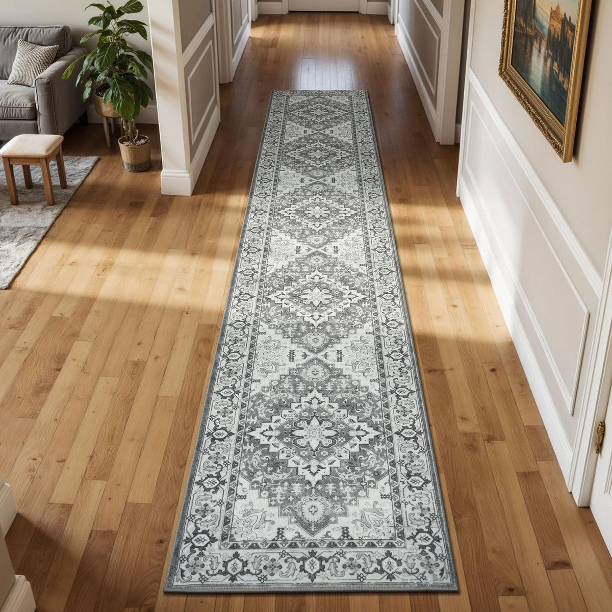 Lessymo 8 x 10 Area Rugs for Living Room, Machine Washable Rug Grey White