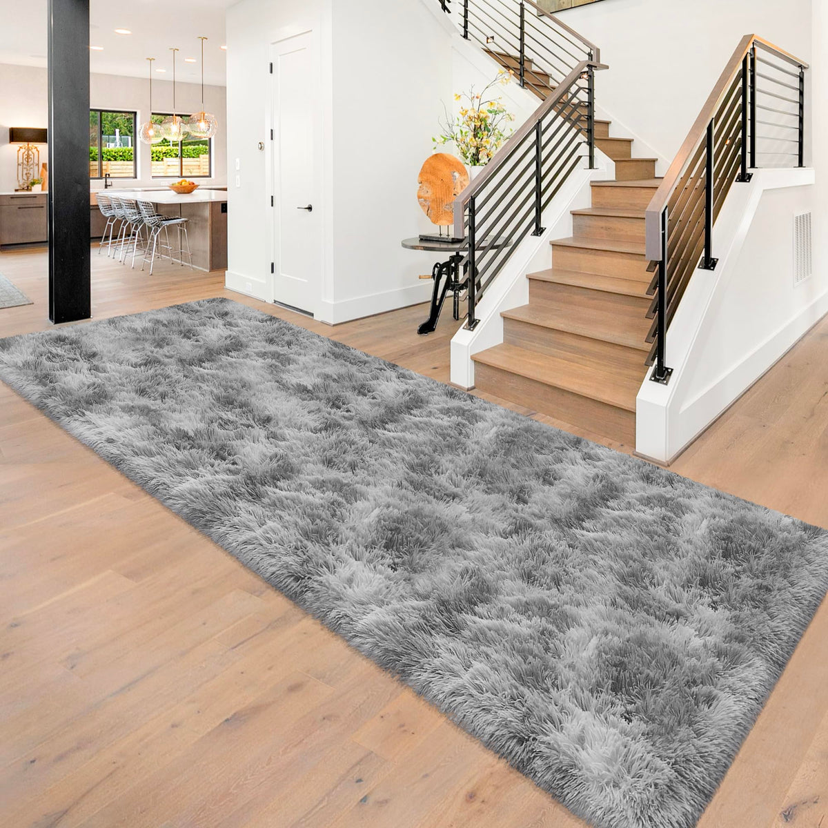Tie-Dyed Runner Rug for Bedroom Black Grey 2x6ft Fluffy Area Rug Bedside Runner Rug for Kids Room Boys Teens Nursery Baby Living Room Dorm Home Decor Carpets