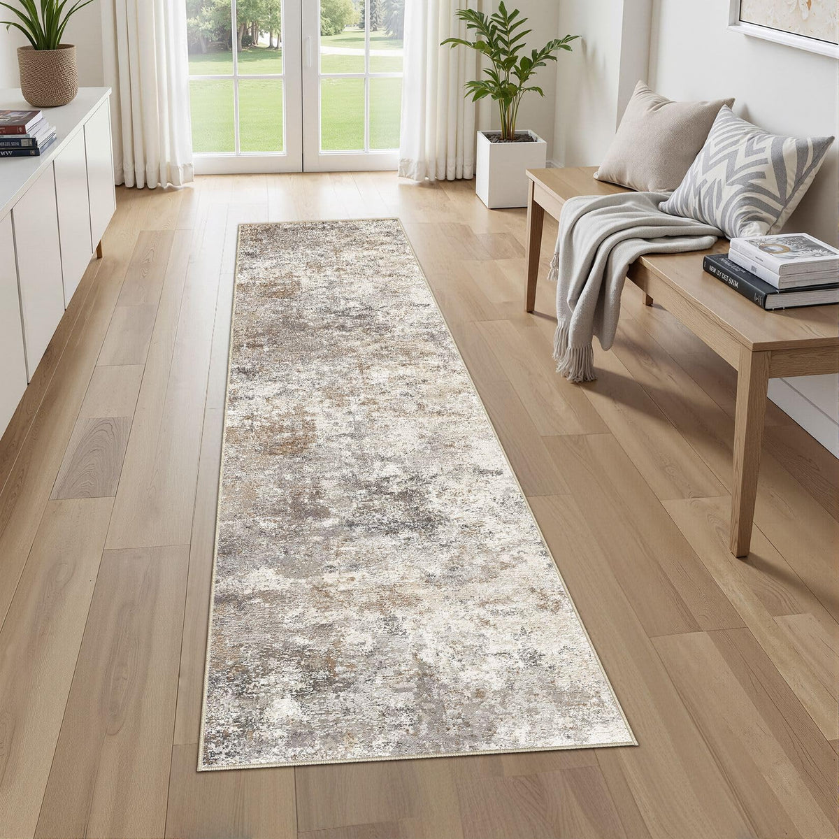 UERMEI 8x10 Area Rug Living Room Rugs - Washable Neutral Modern Abstract Soft Thin Large Rug Indoor Floor No Slip Rug Carpet for Bedroom Under Dining Table Home Office Decor - Brown Grey