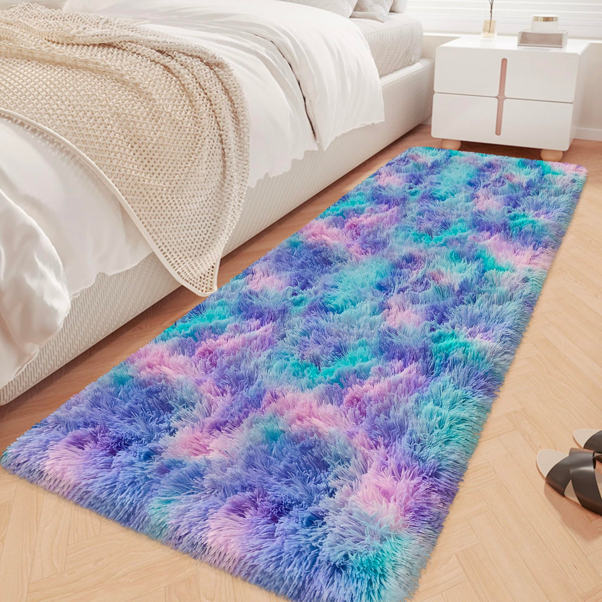 Tie-Dyed Runner Rug for Bedroom Black Grey 2x6ft Fluffy Area Rug Bedside Runner Rug for Kids Room Boys Teens Nursery Baby Living Room Dorm Home Decor Carpets