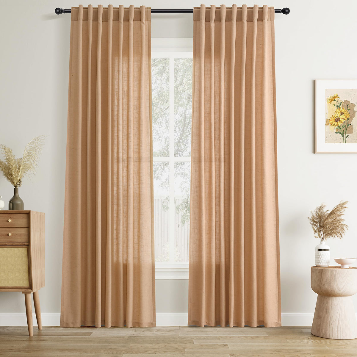 Joywell Linen Sheer Curtains 84 Inches Long for Living Room Beige Cream