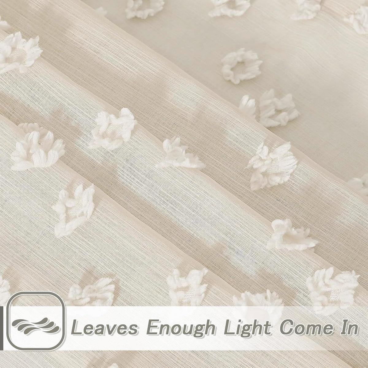 MYSKY HOME Beige Boho Sheer Curtains with Cream Pom Pom 50Wx84L,2 Panels