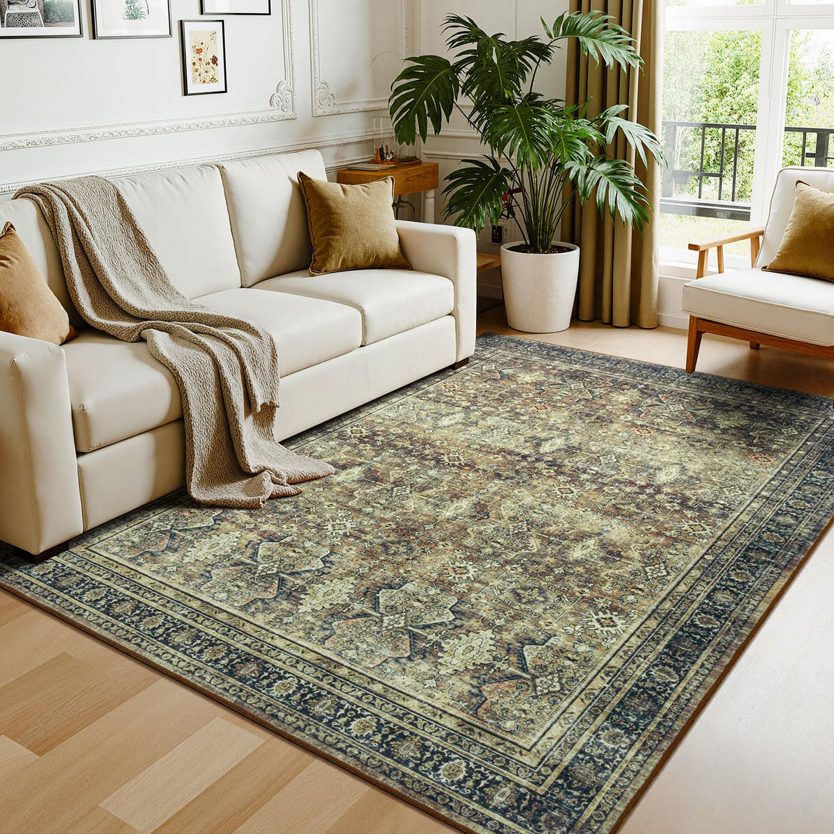 Lessymo 8 x 10 Area Rugs for Living Room, Machine Washable Rug Grey White